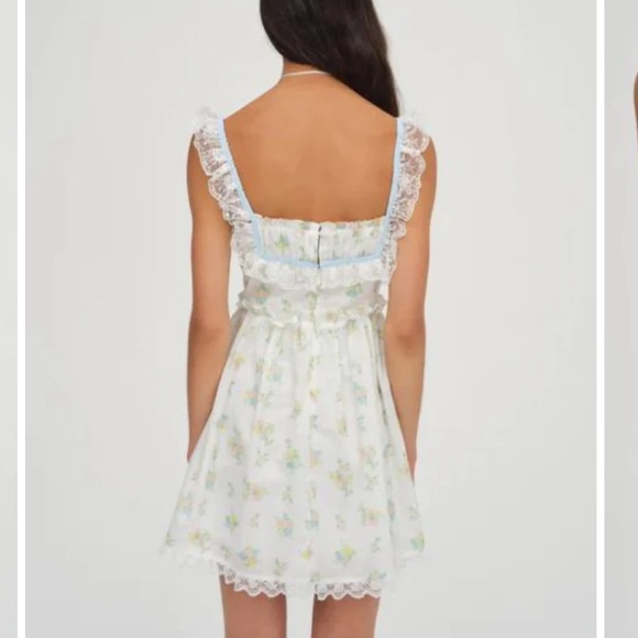 For Love & Lemons 🍋 Sage Mini Dress, Baby Blue Floral Lace Trim Dress size S - Picture 4 of 11